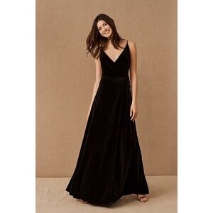 Jenny Yoo Collection Andi Stretch Velvet Wrap Maxi Dress in Black Size 14